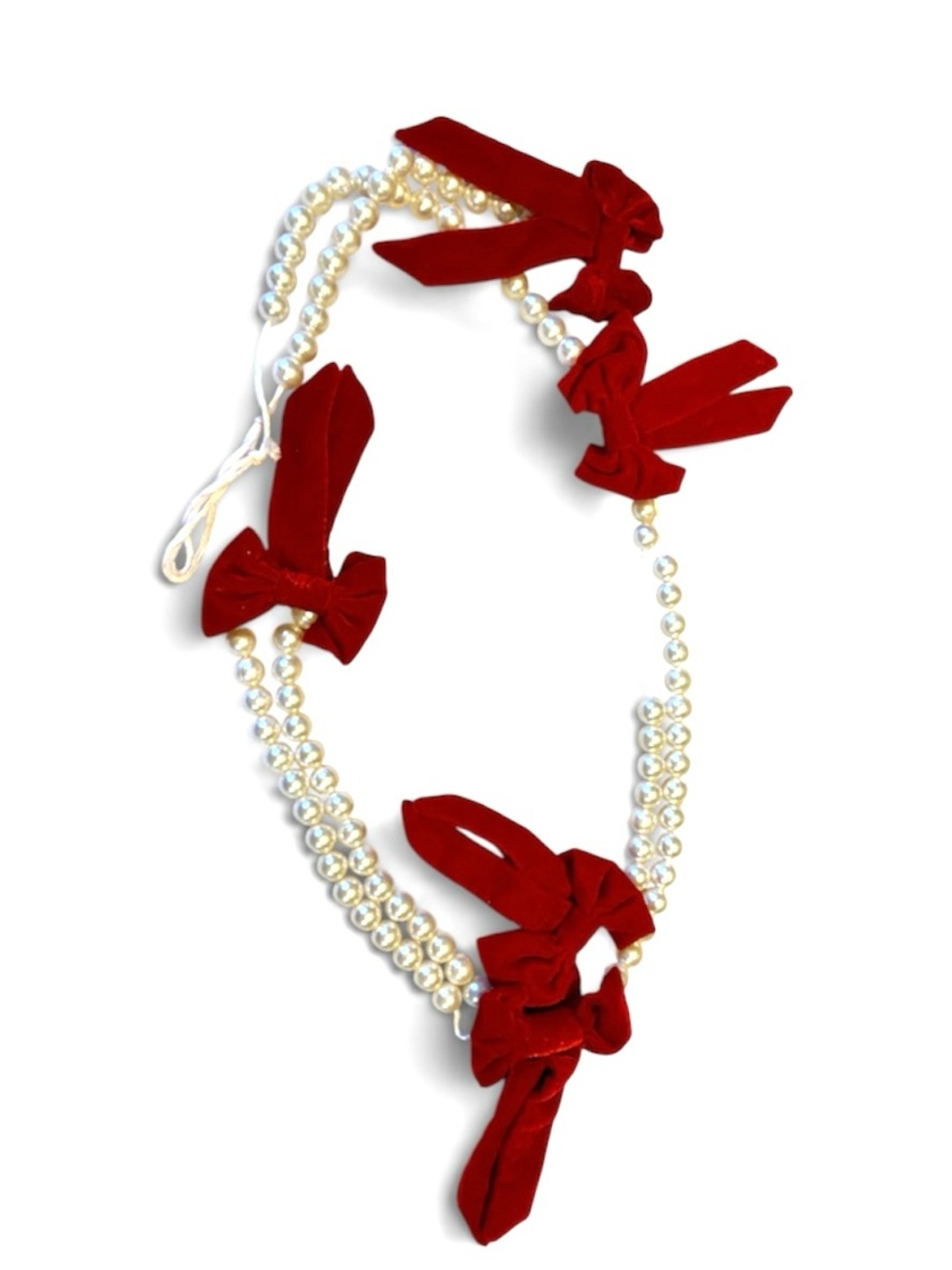 Beautiful Pearl and Red Velvet Garland 76” Long